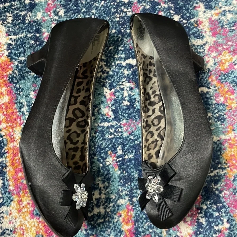 George black satin embellished kids high heels